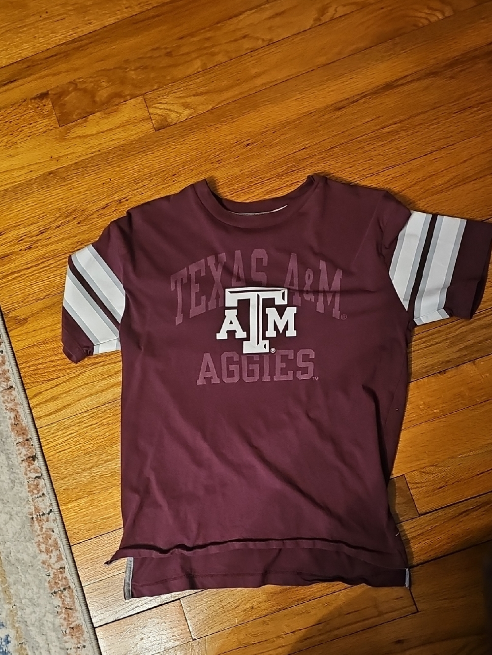 Texas A&M Maroon Kids Short Sleeve Tee with Striped Sleeves